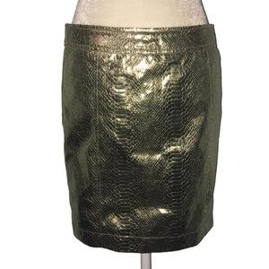VO Jeans Snake Print Mini Skirt L Gold Polyurethane Front Knit Back Full Zip
